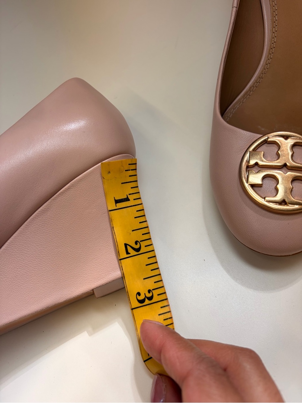 Tory Burch Blush Pink Leather Logo Round-Toe Wedge - Picture 7 of 8